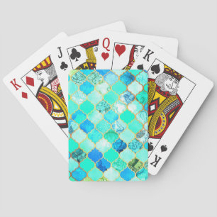 Blauwgroen, goud, blauw groen zeemeerpatroon pokerkaarten
