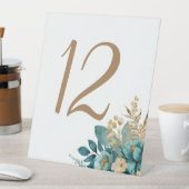 Blauwgroen & Goud Bloemen Tafelnummers Reclamebord Met Voetstuk (Insitu)