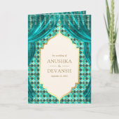 Blauwgroen Goud Bloemengordijn Indische Hindoe Bru (Voorkant)