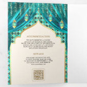 Blauwgroen Goud Bloemengordijn Indische Hindoe Bru Drieluik Uitnodiging (Binnenzijde eerst)