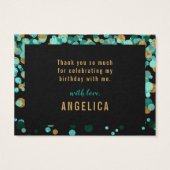 Blauwgroen Goud Confetti Zwart Verjaardag Dank u Visitekaartje (Achterkant)