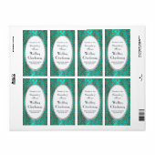  Blauwgroen Goud Damask Pearl V Wijnflesetiket Etiket (Full Sheet)