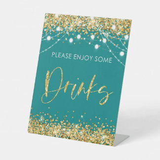Blauwgroen Goud Drink Partij Teken Decor Reclamebord Met Voetstuk