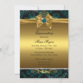 Blauwgroen Goud Elegant Damask Quinceanera Invite Kaart (Achterkant)