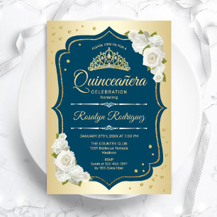 Blauwgroen Goud Elegant Quinceanera Kaart