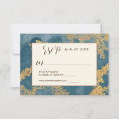 Blauwgroen Goud Elegante Abstracte Waterverf bruil RSVP Kaartje (Voorkant)