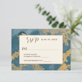 Blauwgroen Goud Elegante Abstracte Waterverf bruil RSVP Kaartje