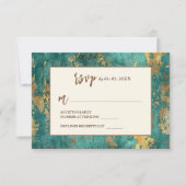 Blauwgroen Goud Elegante Abstracte Waterverf bruil RSVP Kaartje (Voorkant)