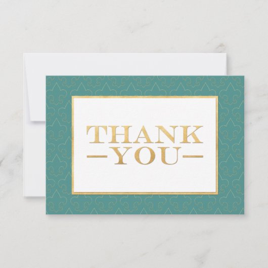 Blauwgroen & Goud Fleur de Lis Wedding Dank u Kaar Bedankkaart (Voorkant)