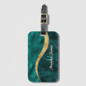 Blauwgroen Goud Geborsteld Metaal Monogram Naam en Bagagelabel (Voorkant (verticaal))