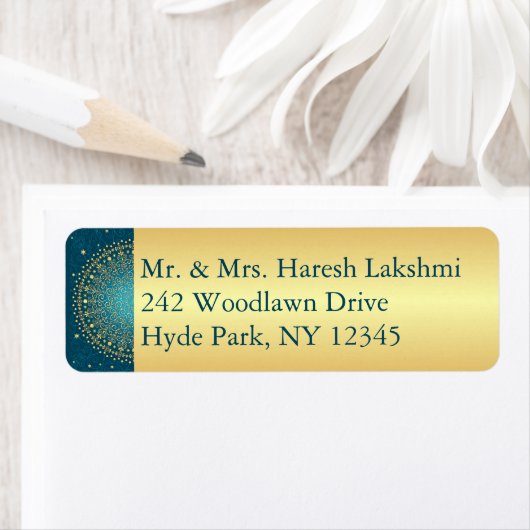 Blauwgroen, Goud Intrict het Etiket van het Adres  (Insitu)