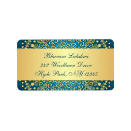 Blauwgroen, Goud Intrict het Etiket van het Adres 