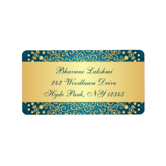 Blauwgroen, Goud Intrict het Etiket van het Adres  (Voorkant)