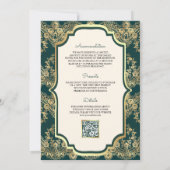 Blauwgroen Goud Kant QR Code Anand Karaj Sikh Brui Kaart (Achterkant)