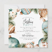 Blauwgroen & Goud Kerstboom Ornamenten Party Kaart (Voorkant)