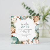 Blauwgroen & Goud Kerstboom Ornamenten Party Save The Date (Staand voorkant)