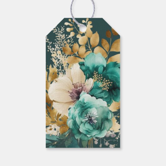 Blauwgroen Goud Luxe Bloemen Bruiloft Dank u Cadea Cadeaulabel (Achterkant)