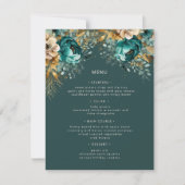 Blauwgroen Goud Luxe Bloemen Bruiloft Menu Kaart (Voorkant)