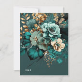 Blauwgroen Goud Luxe Bloemen Bruiloft Menu Kaart (Achterkant)