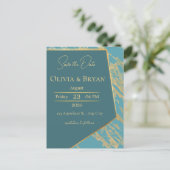 Blauwgroen & Goud Marmer Save the Date Kaart | Ele (Staand voorkant)