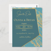 Blauwgroen & Goud Marmer Save the Date Kaart | Ele (Voorkant / Achterkant)