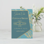 Blauwgroen & Goud Marmer Save the Date Kaart | Ele (Staand voorkant)