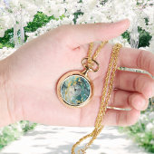 Blauwgroen Goud Marmeren Hanger - Ketting Horloge 