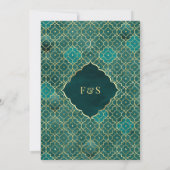 Blauwgroen Goud Marokkaanse Arch Moslim Bruiloft Kaart (Achterkant)