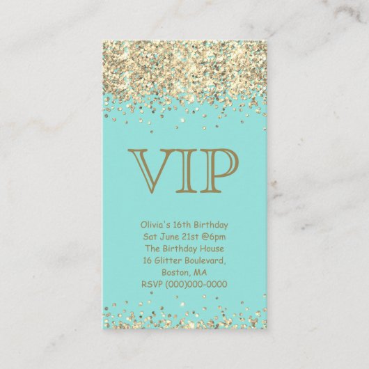 Blauwgroen & Goud | Mini VIP Uitnodiging voor verj Informatiekaartje (Voorkant)