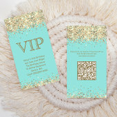 Blauwgroen & Goud | Mini VIP Uitnodiging voor verj Informatiekaartje