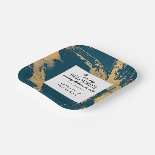 Blauwgroen Goud Modern Art Trouwbijbelvers Papieren Bordje (Gebogen)