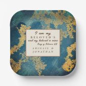 Blauwgroen Goud Modern Art Trouwbijbelvers Papieren Bordje (Voorkant)