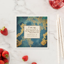 Blauwgroen Goud Modern Art Trouwbijbelvers Servet