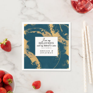 Blauwgroen Goud Modern Art Trouwbijbelvers Servet