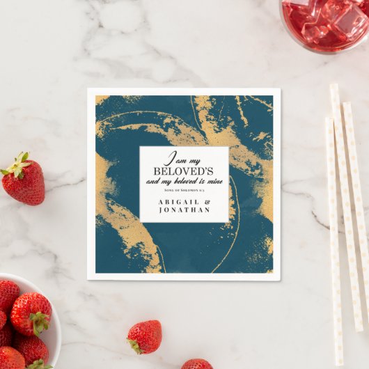 Blauwgroen Goud Modern Art Trouwbijbelvers Servet (Insitu)