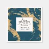 Blauwgroen Goud Modern Art Trouwbijbelvers Servet (Voorkant)