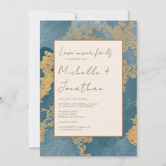 Blauwgroen Goud Modern Christelijk Bijbelvers Trou Kaart (Voorkant)