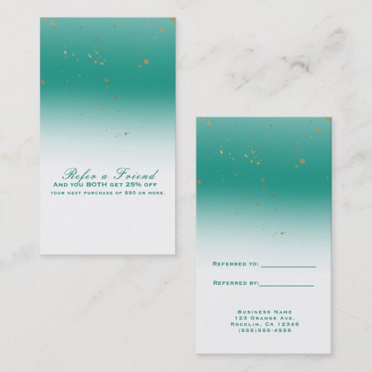 Blauwgroen & Goud Modern Glam Chic Verwijs een vri Aanbevelingskaartje (Voorkant / Achterkant)