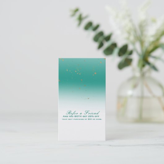 Blauwgroen & Goud Modern Glam Chic Verwijs een vri Aanbevelingskaartje (Staand voorkant)