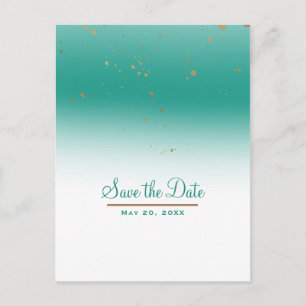 Blauwgroen & Goud Modern Glam Chic Wedding Save th Aankondigingskaart