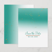 Blauwgroen & Goud Modern Glam Chic Wedding Save th Aankondigingskaart (Voorkant / Achterkant)
