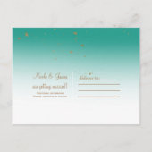 Blauwgroen & Goud Modern Glam Chic Wedding Save th Aankondigingskaart (Achterkant)