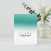 Blauwgroen & Goud Modern Glam Chic Wedding Save th Aankondigingskaart (Staand voorkant)