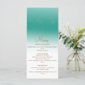 Blauwgroen Goud Modern Glam Confetti Party Wedding Menu (Staand voorkant)