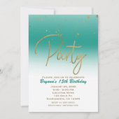 Blauwgroen & Goud Modern Glam Confetti Verjaardags Kaart (Voorkant)