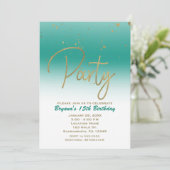 Blauwgroen & Goud Modern Glam Confetti Verjaardags Kaart (Staand voorkant)