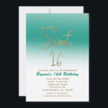 Blauwgroen & Goud Modern Glam SWEET 16 Verjaardags Kaart<br><div class="desc">Blauwgroen & Goud Modern Glam SWEET 16 Verjaardagsfeestuitnodigingen.</div>