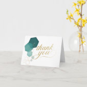 Blauwgroen & Goud Modern Hexagon Dank u Kaart (Gele Bloem)