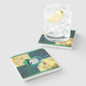 Blauwgroen & Goud Moonlight Birds Stenen Onderzetter (Zijkant)