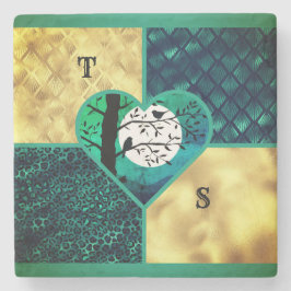 Blauwgroen & Goud Moonlight Birds Stenen Onderzetter